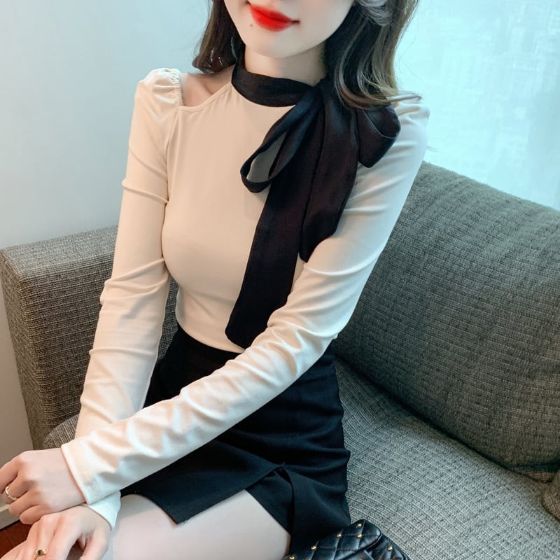 【tops】リボン付きオフショルダートップス　M29380