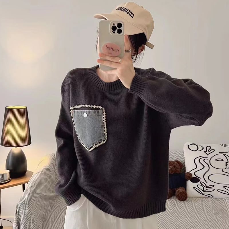 【tops】デニムポケット付きセーター Q6370