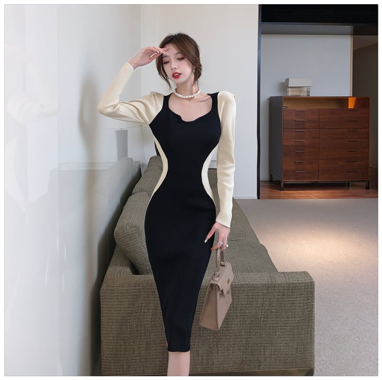 【dress】配色切り替えニットワンピース　M27808