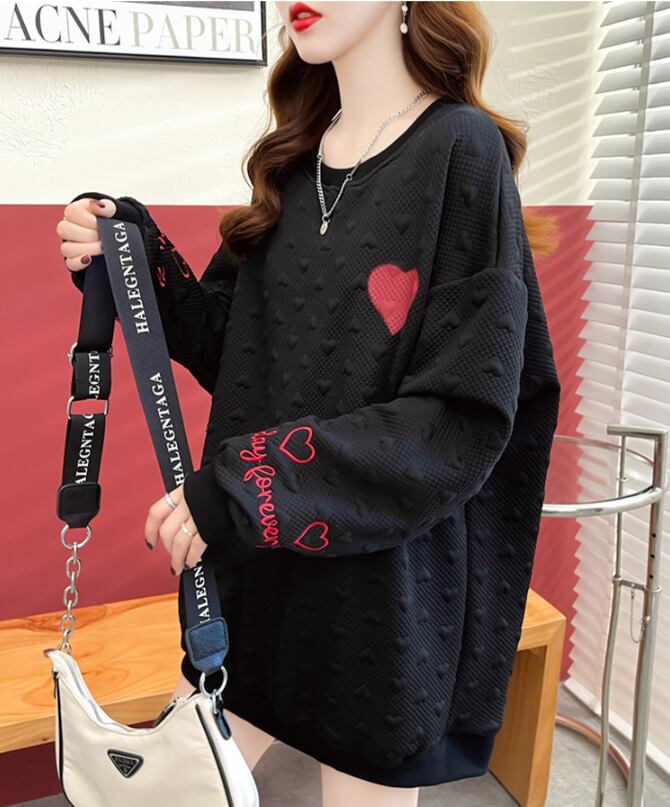 【tops】INS風ラウンドネック長袖ハート柄カジュアル薄手パーカーF3574