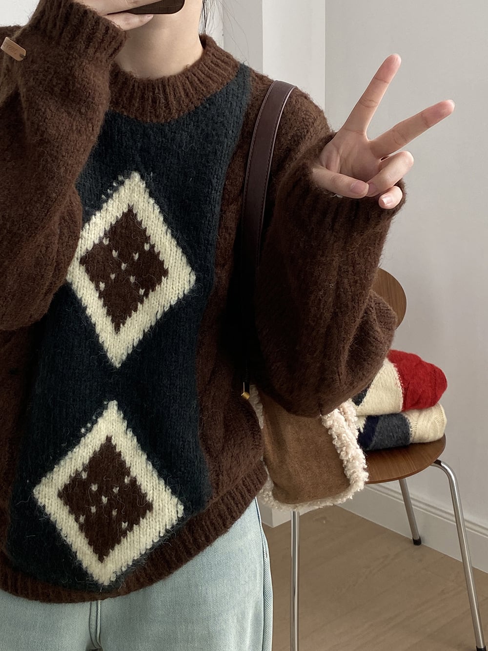 【tops】配色ニットセーター　M28575