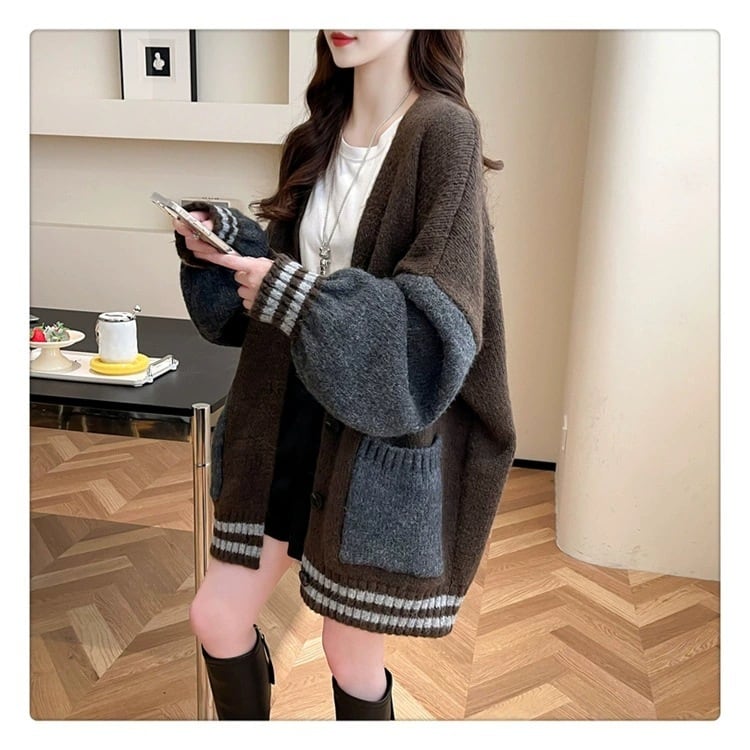 【outer】配色切り替えニットカーデ　M27503