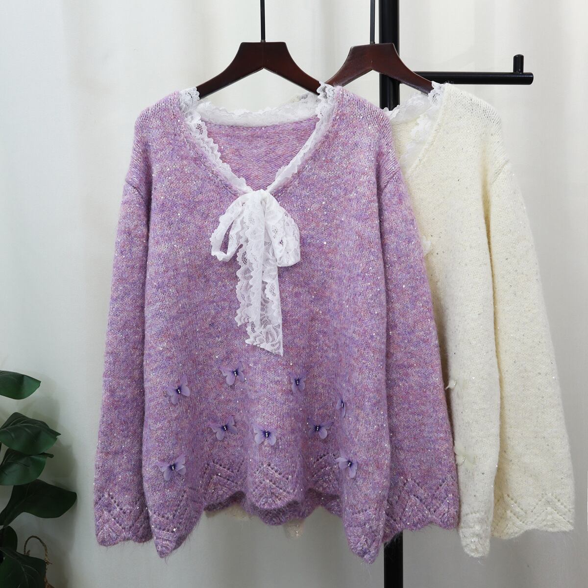 【tops】レース切り替えニットセーター　M28399