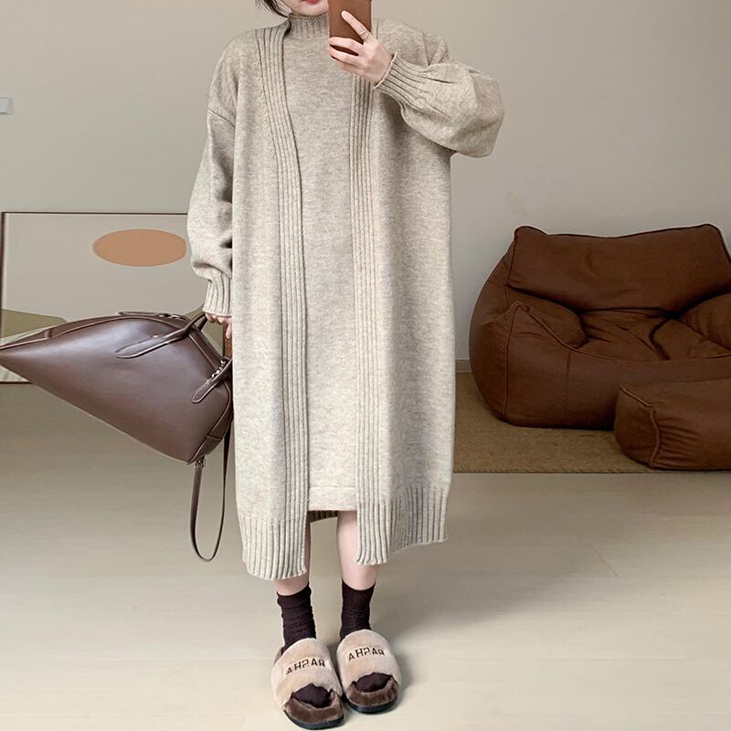 【set】ロングカーディガン×ノースリーブワンピースセット　N2222