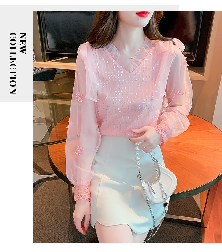 【tops】チュールコンビシャツトップス　M29227