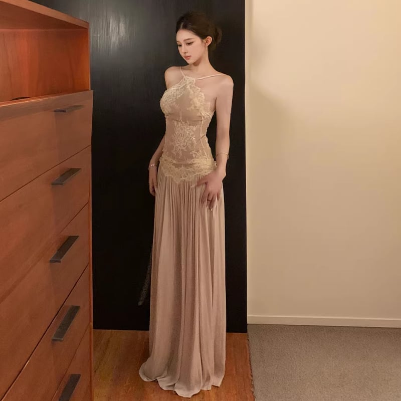 【dress】レースドッキングロングキャミワンピース Q8476