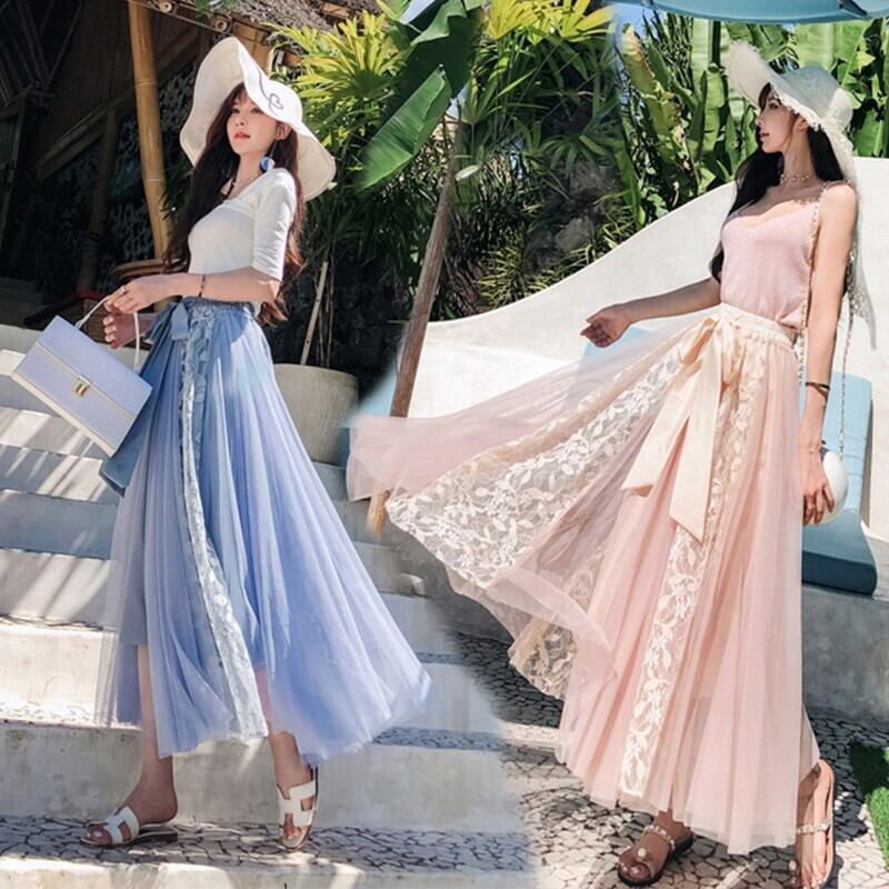 【bottoms】春夏気質アップINS風着痩せハイウエスト花柄メッシュスカート