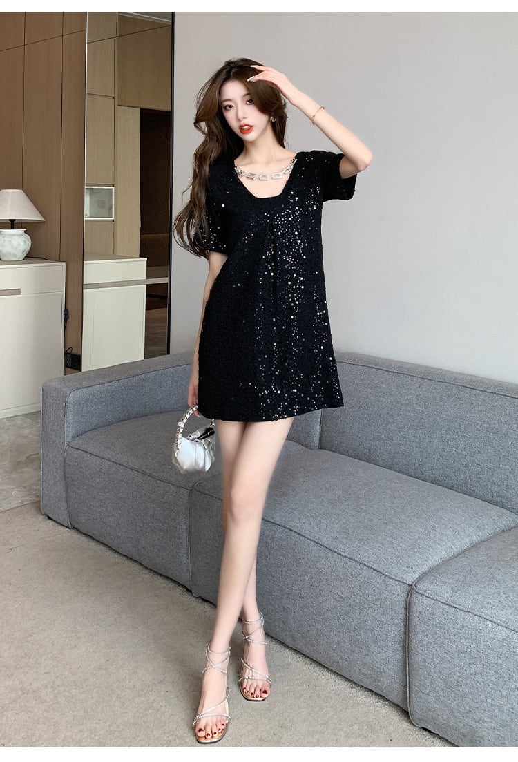 【dress】Vネックスパンコールワンピース G21106