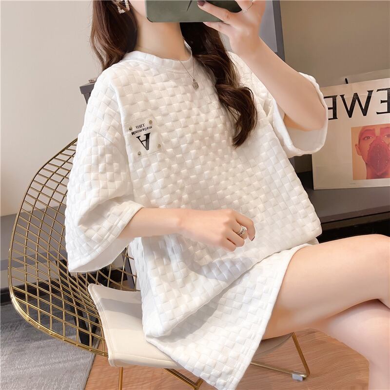 【tops】韓国ファッション半袖ラウンドネック英字柄ファッションゆったり着回しTシャツF0043