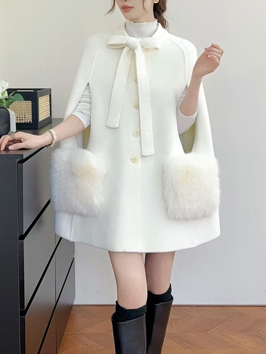 【outer】ファー付きケープコート　M28076