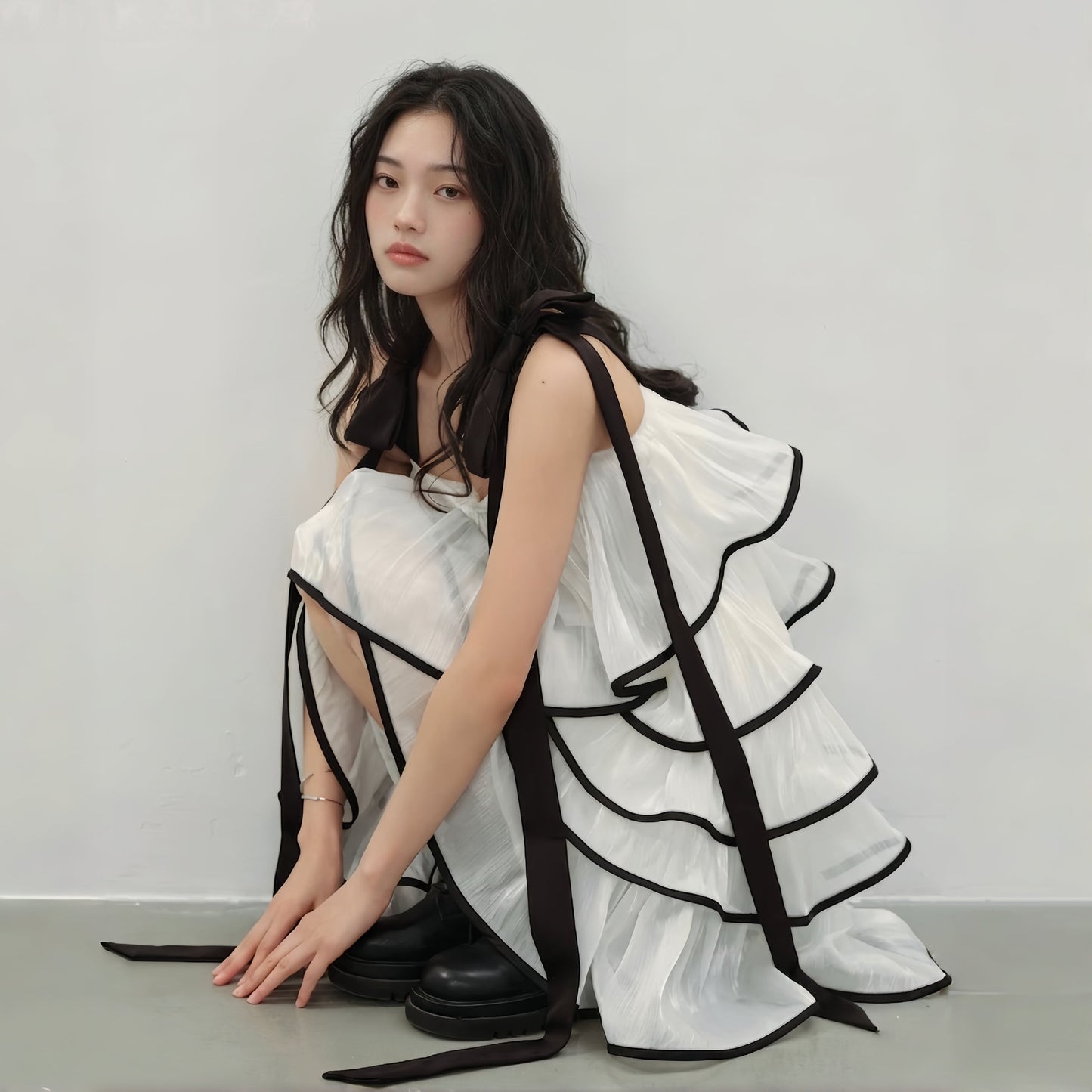 【dress】ショルダーリボンボリュームエアリーワンピース N3554
