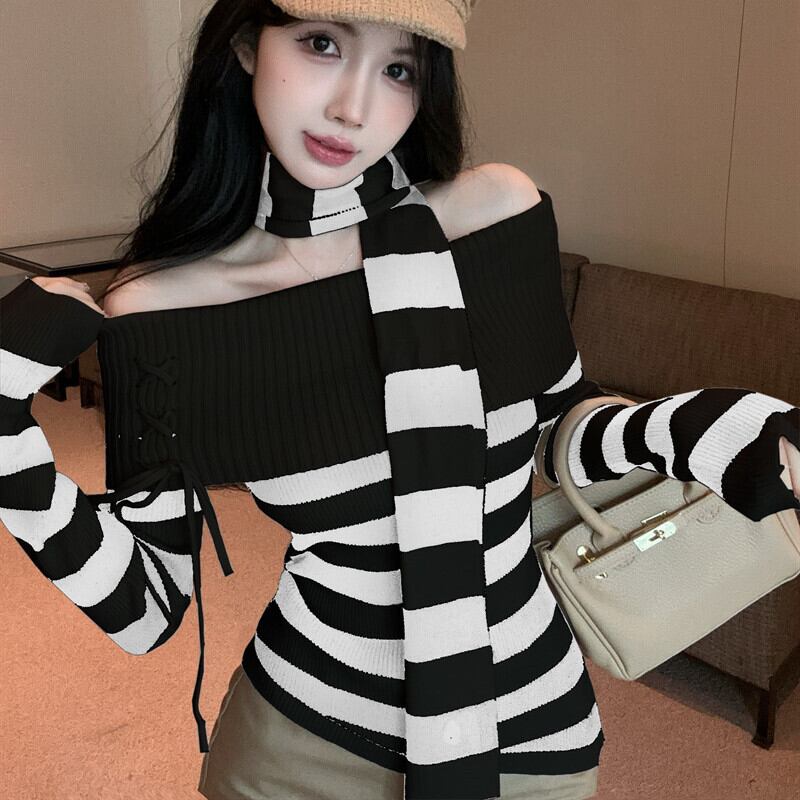 【tops】ボーダー柄ニットセーター　M27825