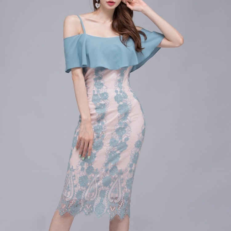 【dress】フリルレースワンピース　M25227