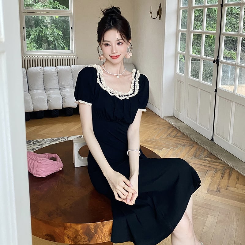 【dress】レース切り替えワンピース　M24334