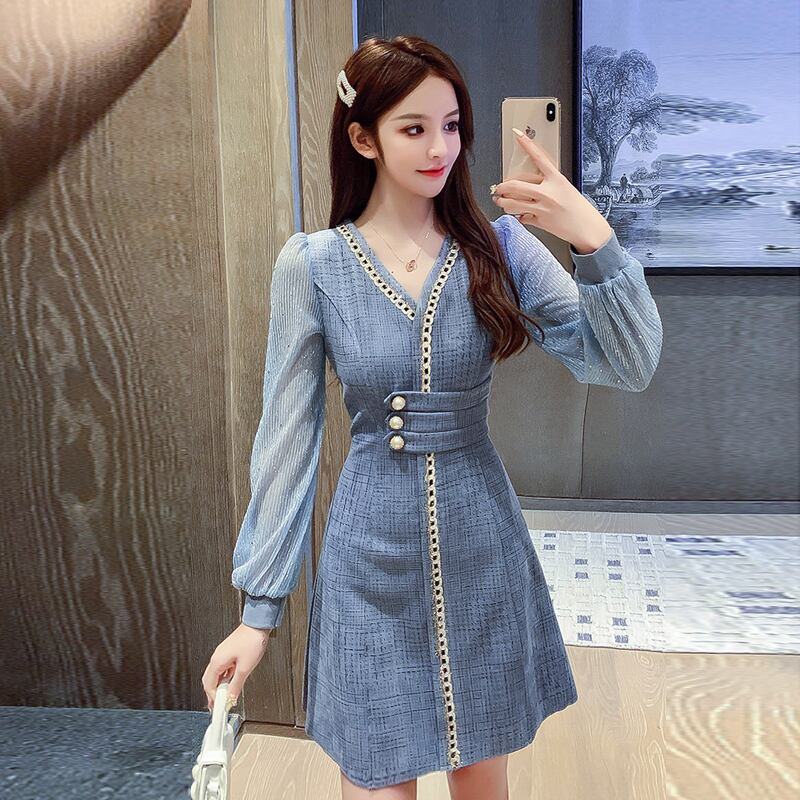 【dress】気質満点春秋スウィート長袖体型カバー着痩せワンピース G1706