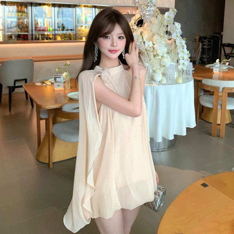 【dress】ビジューケープデザインミニワンピース Q8522
