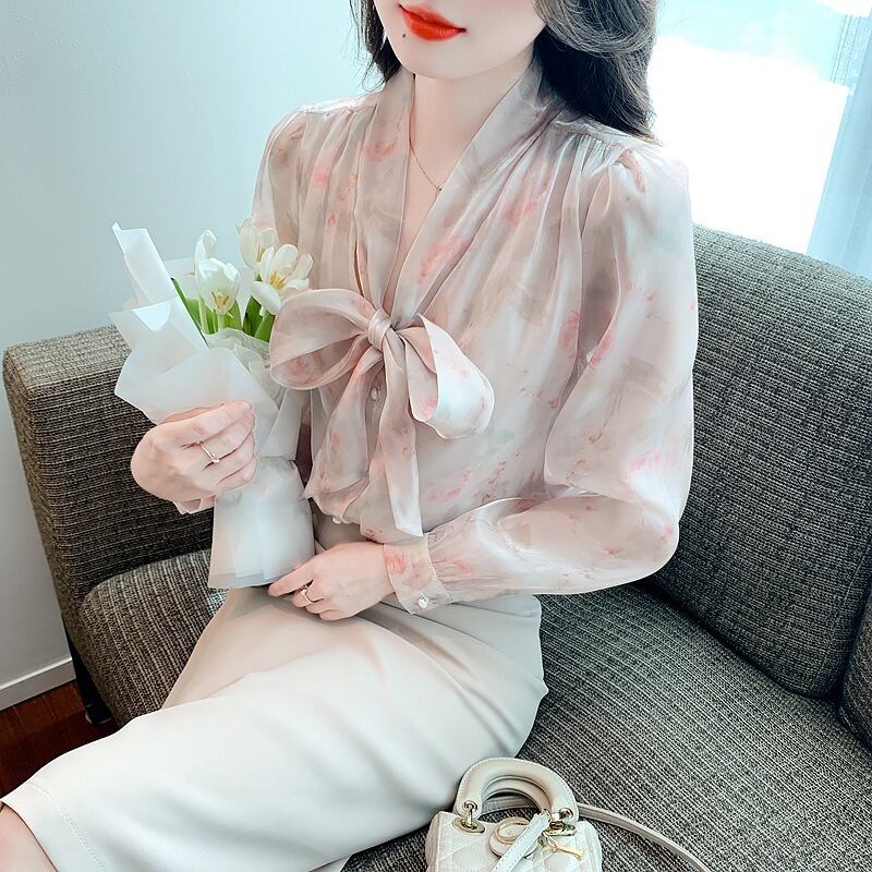 【tops】リボン付きシャツトップス　M18480