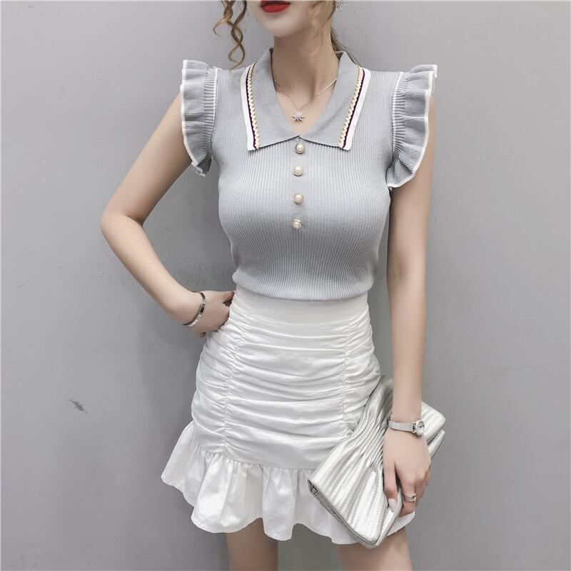 【tops】POLOネック着回しタンクトップニットF0196