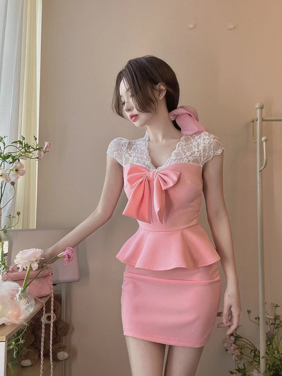 【dress】レース切り替えワンピース　M23981