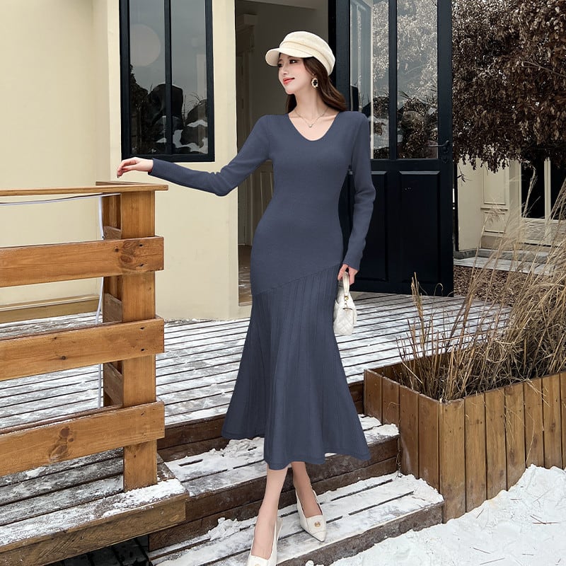 【dress】ニットマーメイドワンピース Q7673