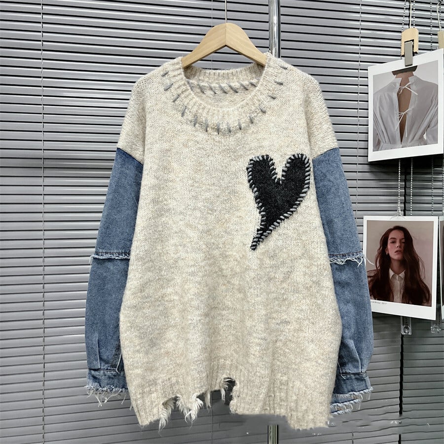 【tops】デニム切り替えニットセーター　M29323