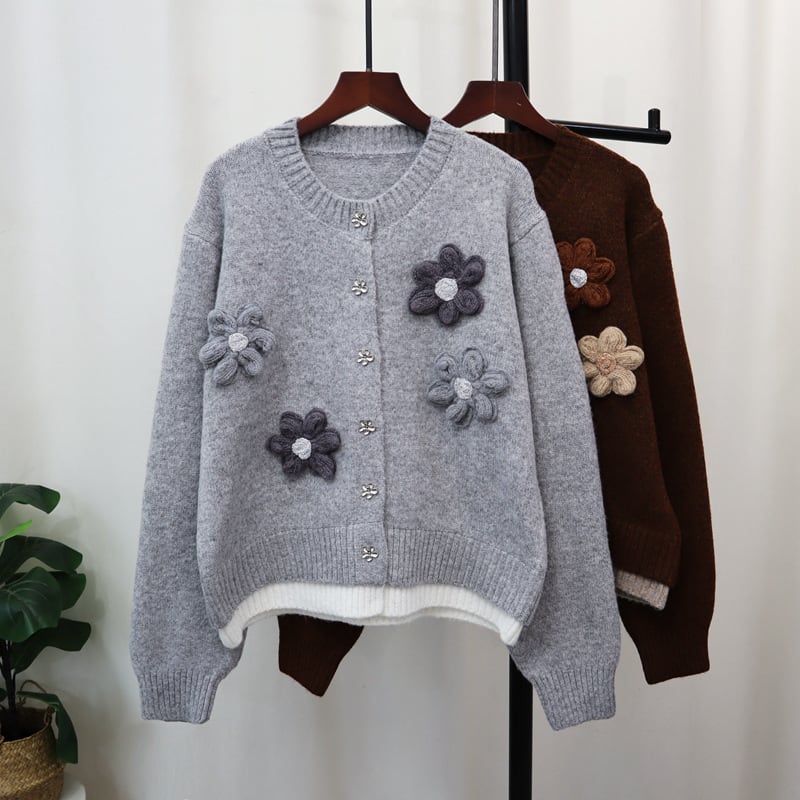 【outer】立体フラワーニットカーデ　M27903