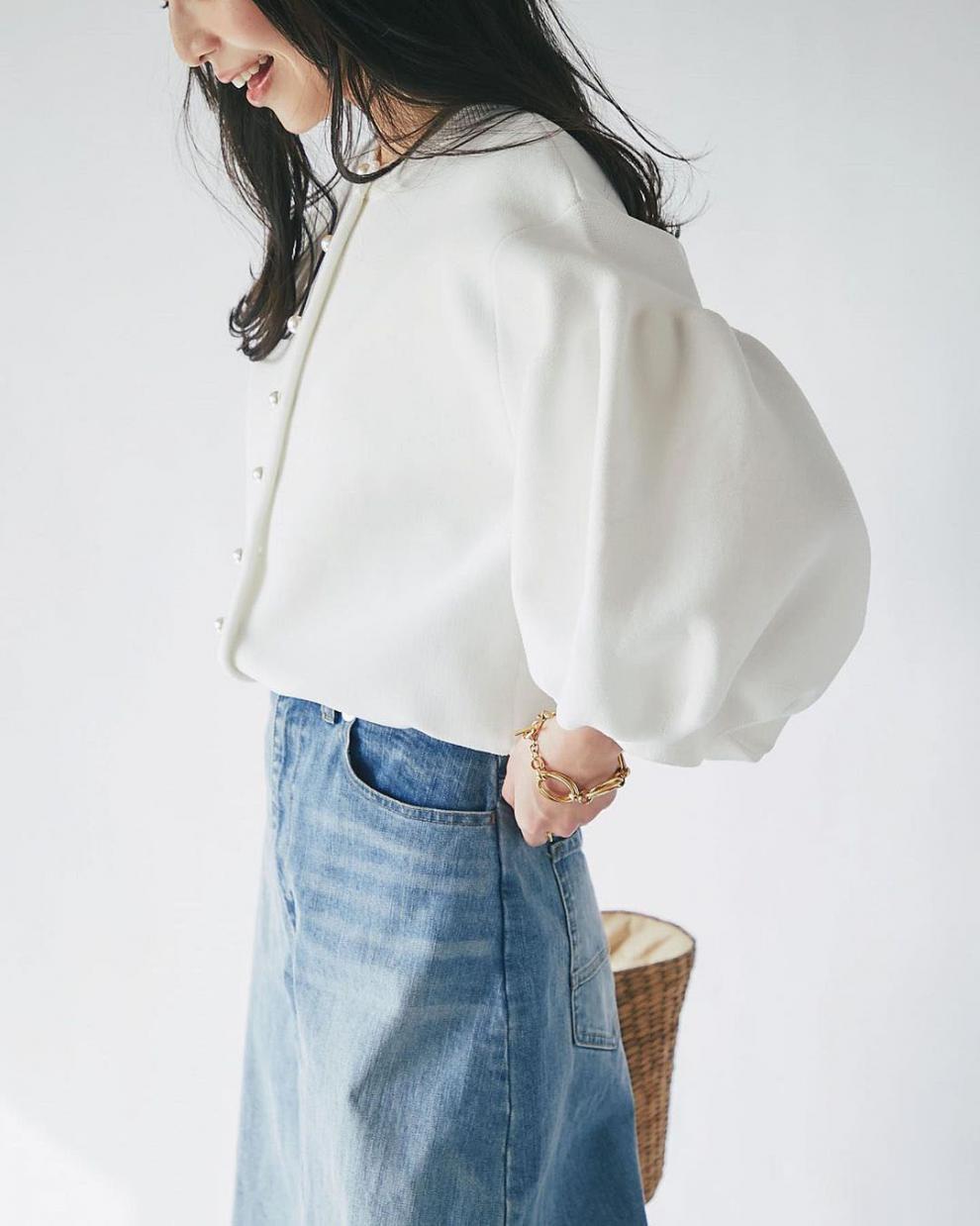 【outer】2WAYパフスリーブニットカーデ　M25560