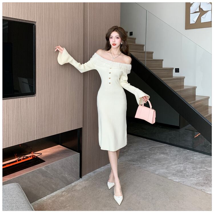 【dress】フリルニットワンピース　M18534