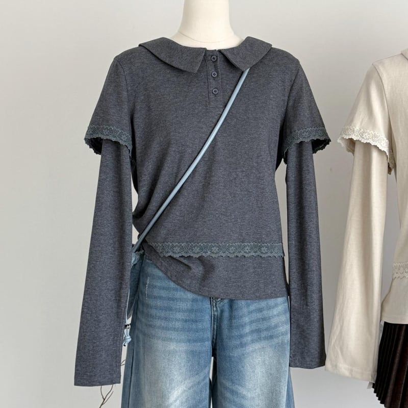 【tops】ピーターパンカラーフェイクレイヤードトップス Q7819