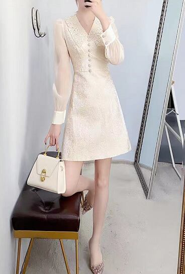 【dress】高級感溢れる春新作ドールカラー長袖ランタンスリーブ韓国ファッション無地OL通勤ワンピースF1806