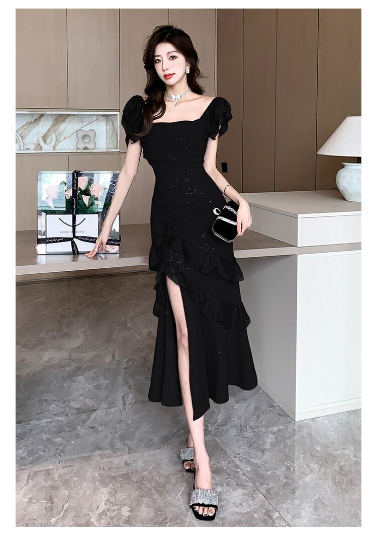 【dress】フリル不規則スリットワンピース G20665