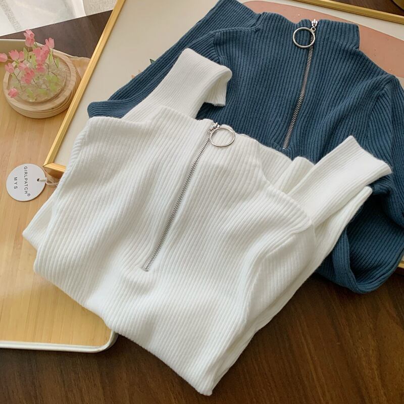 【tops】ファスナーニットトップス　M26487
