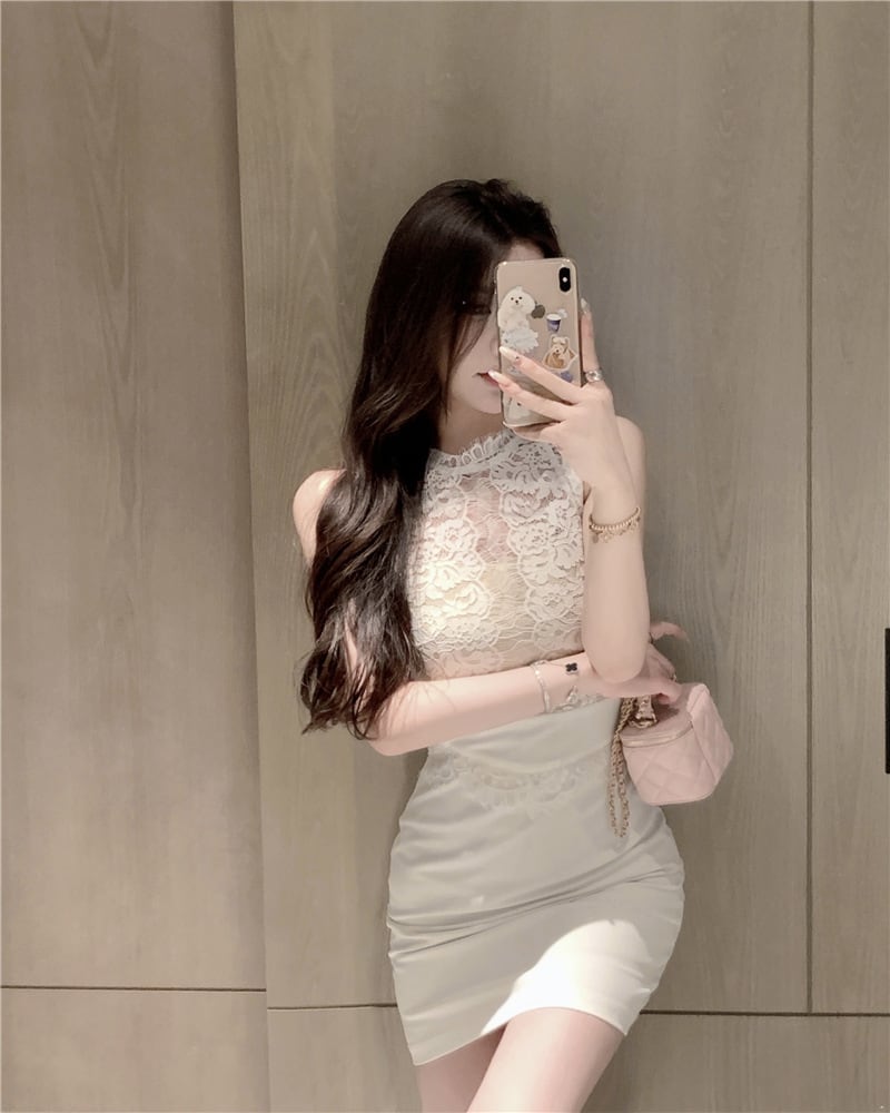 【dress】レース切り替えワンピース　M23912
