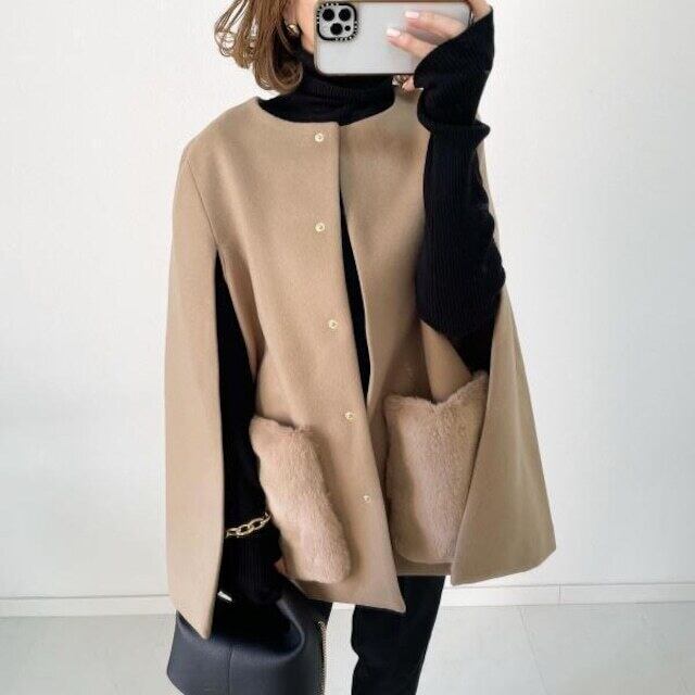 【outer】ポケット付きケープコートF6402