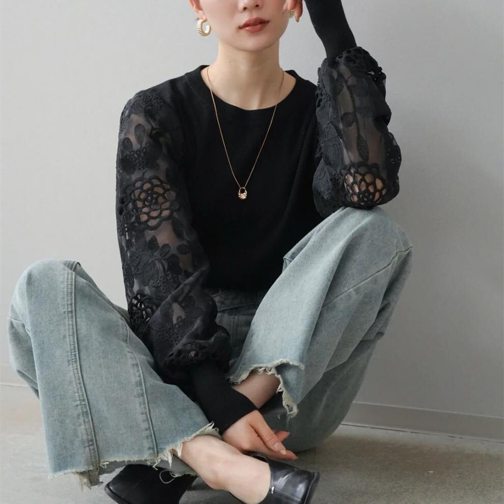 【tops】レース切り替えトップス　M29484