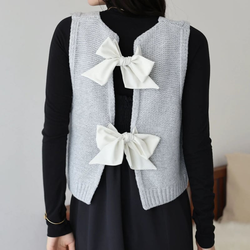【tops】バックリボンニットベスト　M26367