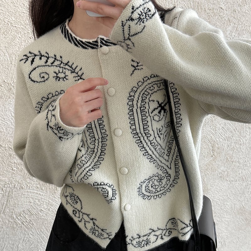 【outer】刺繡柄ニットコート Q7032