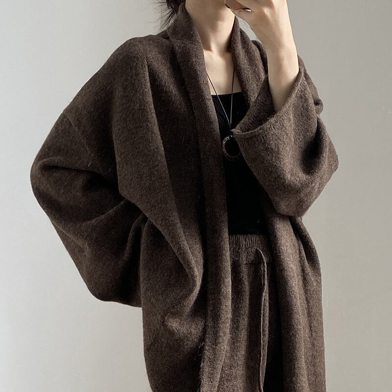 【set】ニットカーディガン×ワイドパンツセット Q6985