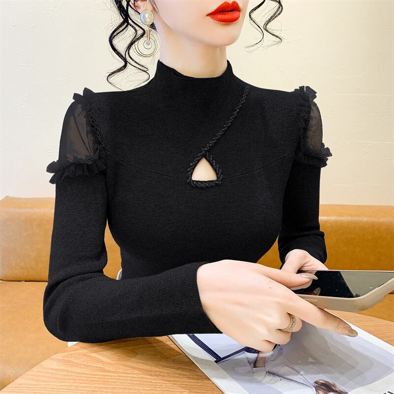 【tops】シースルーショルダーニットトップス　N2916