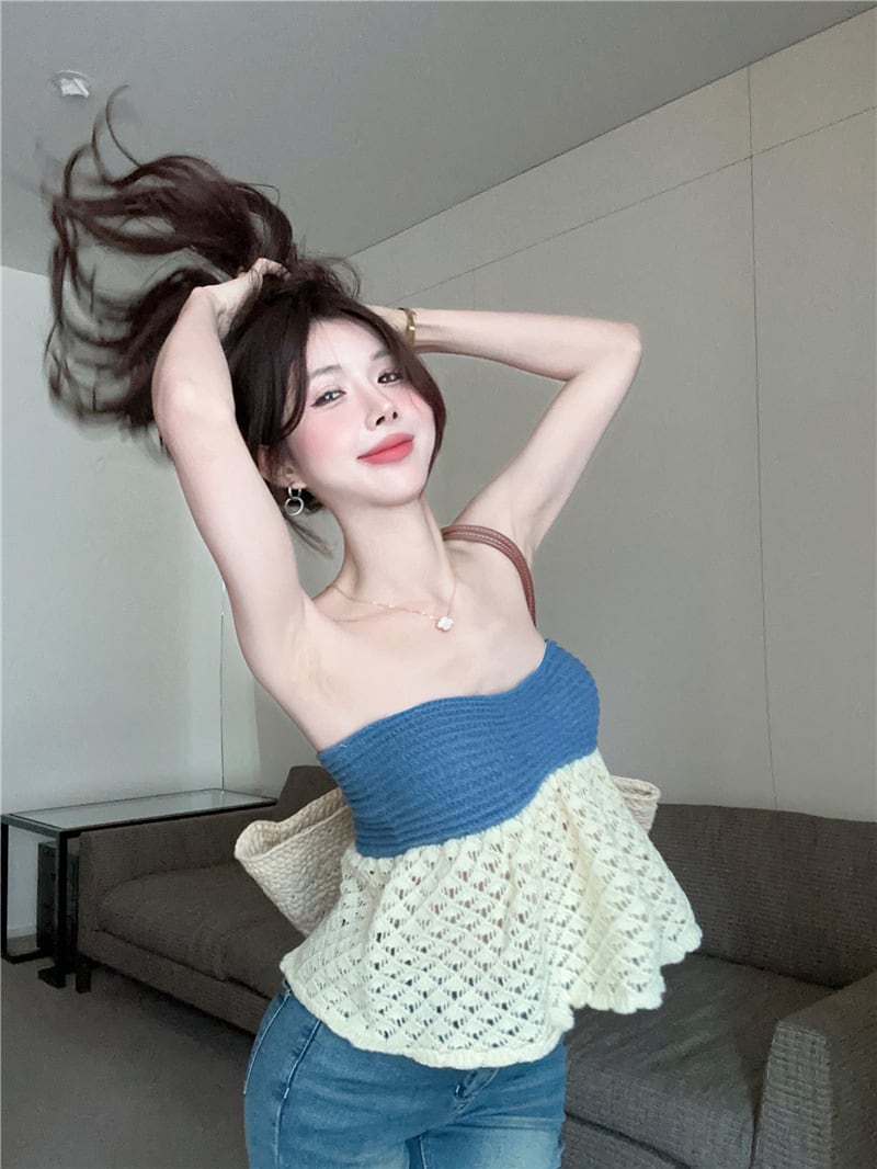 【tops】ニット切り替えベアトップ　M30163