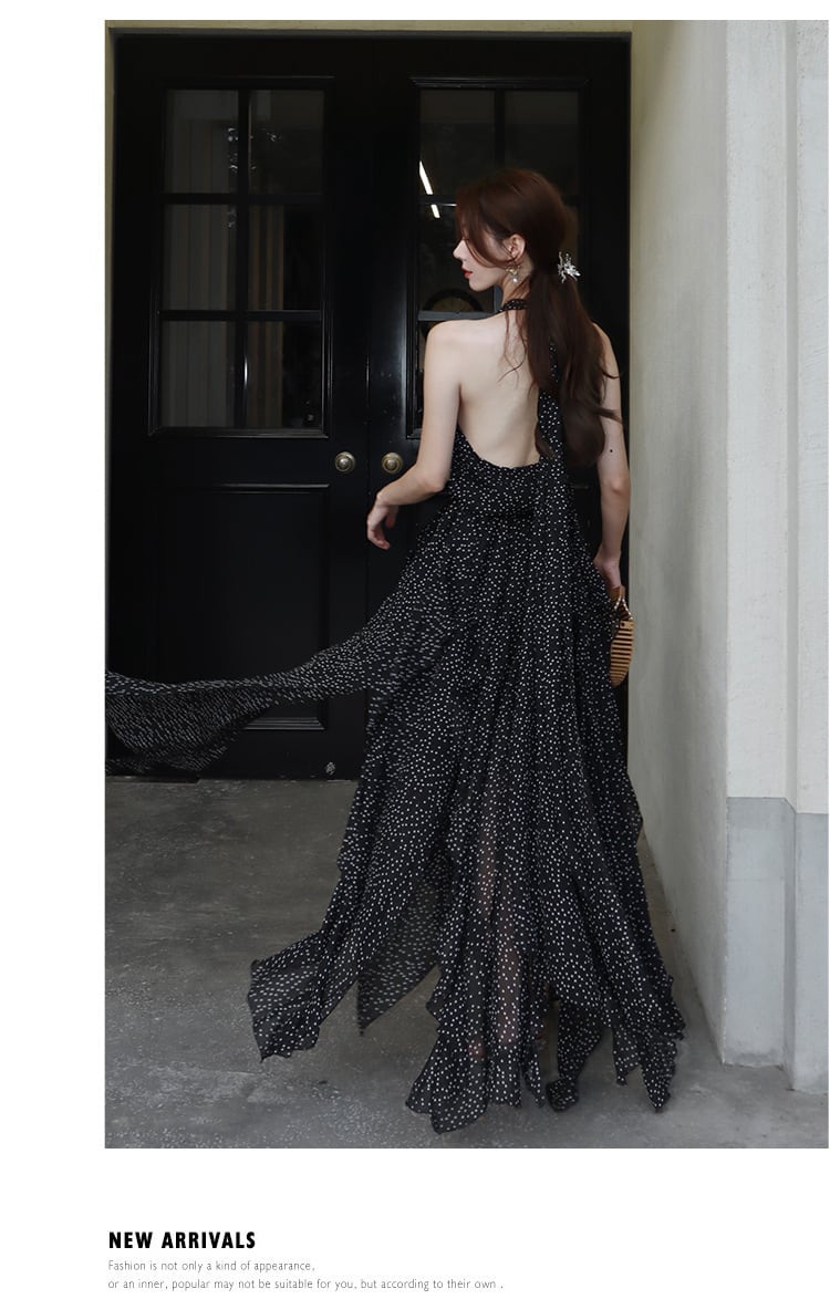 【dress】ドット柄ホルターネックワンピース　M25281