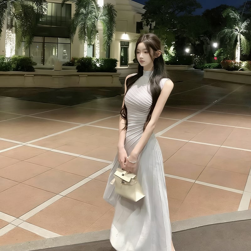 【dress】ノースリーブハイネックニットワンピース Q8404