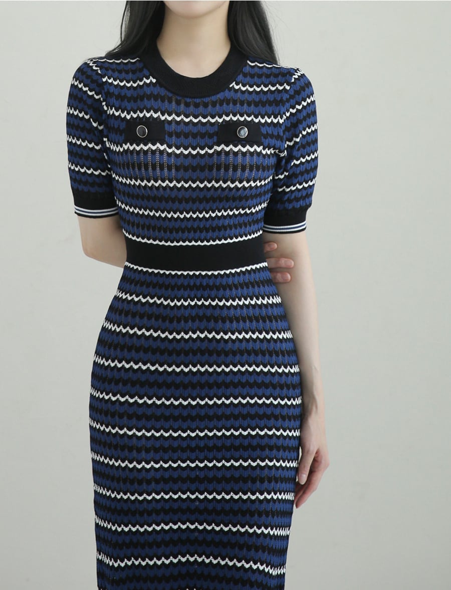 【dress】ボーダー柄ニットワンピース　M24916