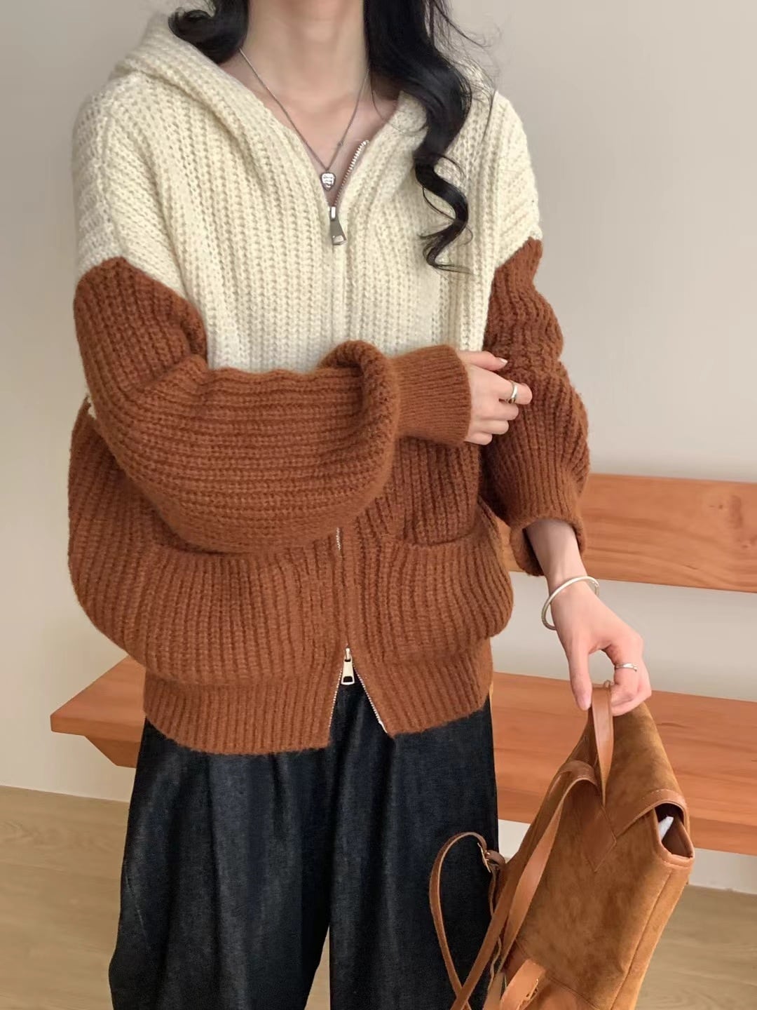【outer】配色ニットカーデ　M26025