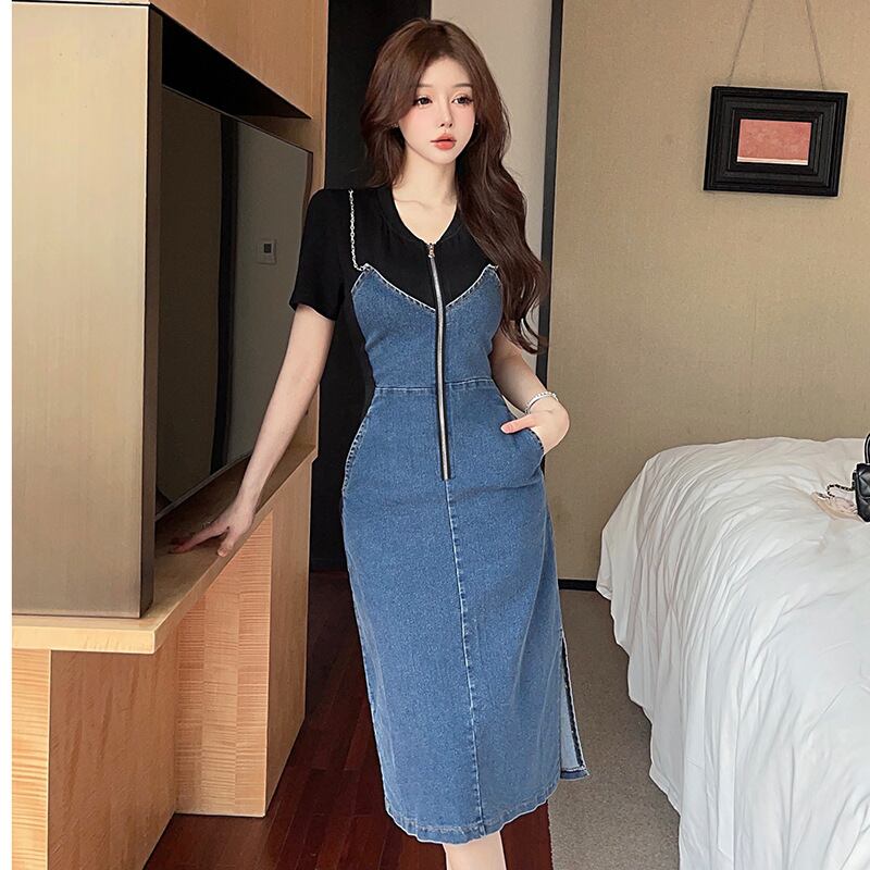 【dress】偽二つ切り替えデニムワンピース G21386