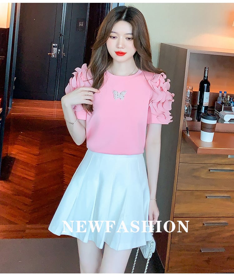 【tops】フリルパフスリーブTシャツG21540