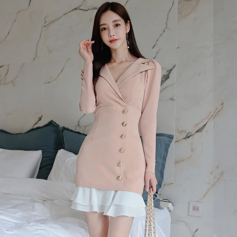 【dress】フリルドッキングワンピース　M18650
