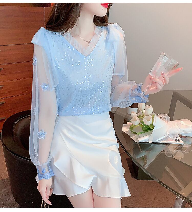 【tops】チュールコンビシャツトップス　M29227