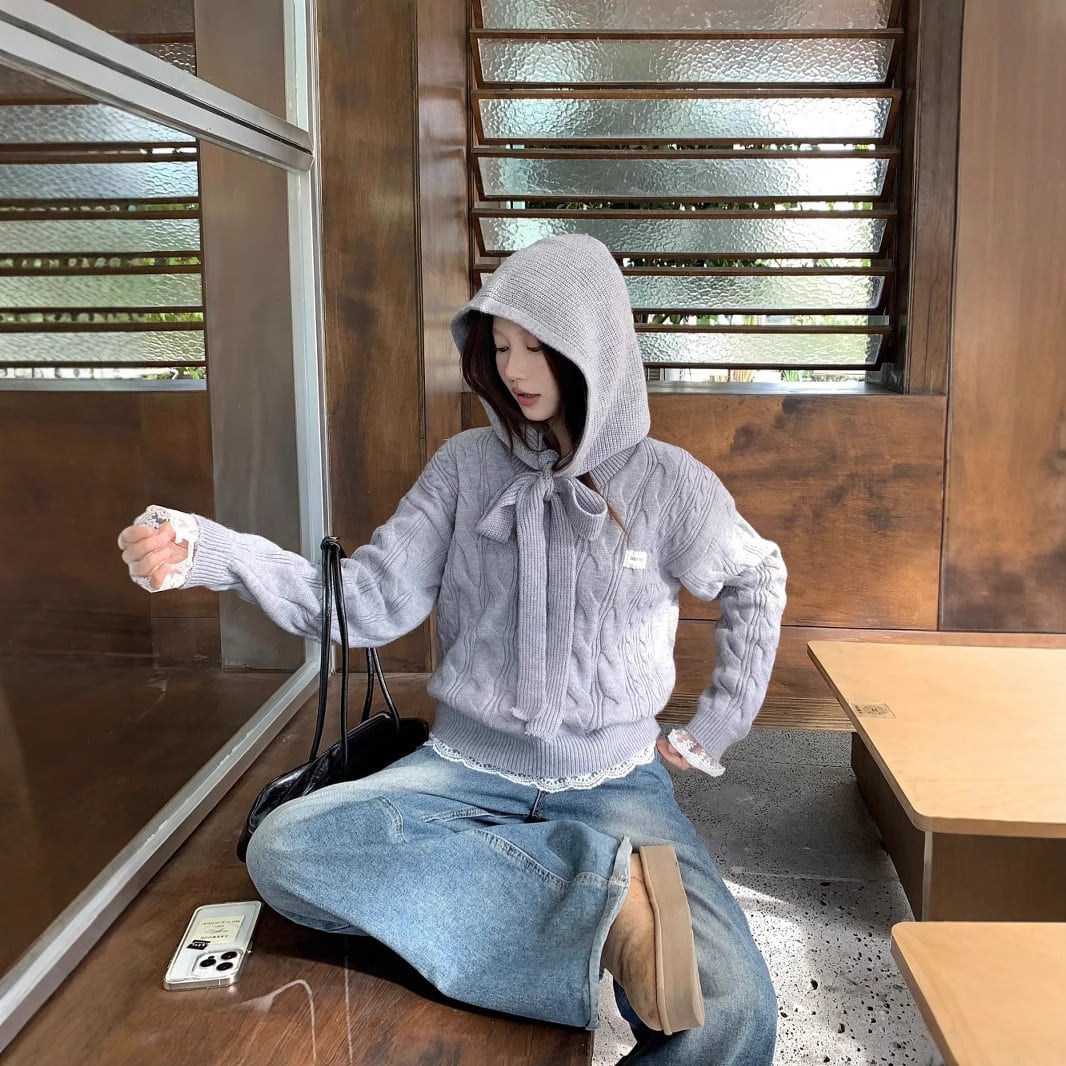 【tops】レース切り替えニットセーター　M27364