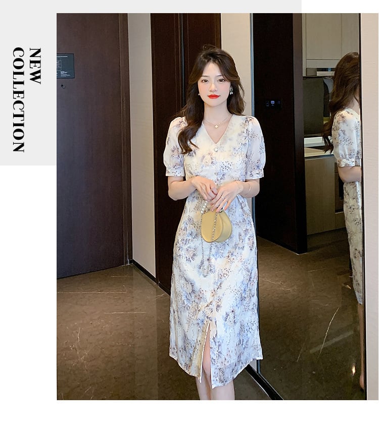 【dress】Vネック花柄ワンピース G20485